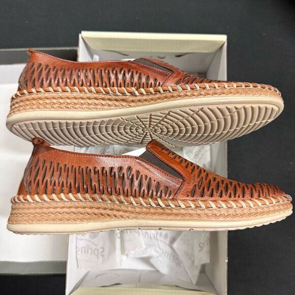 New Spring Step Newday Cognac Brown Leather Laser Cut Flats Sneakers 36 - Picture 3 of 6